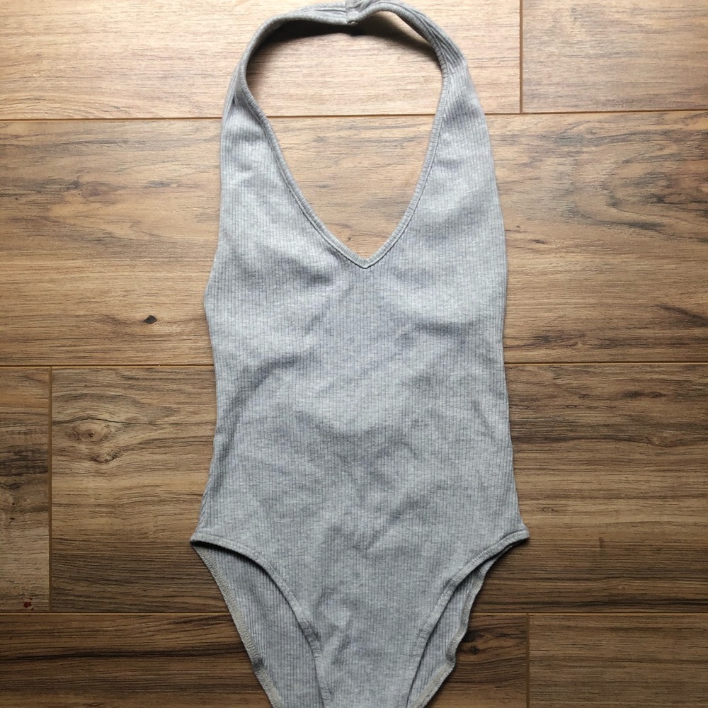 Gray halter bodysuit
